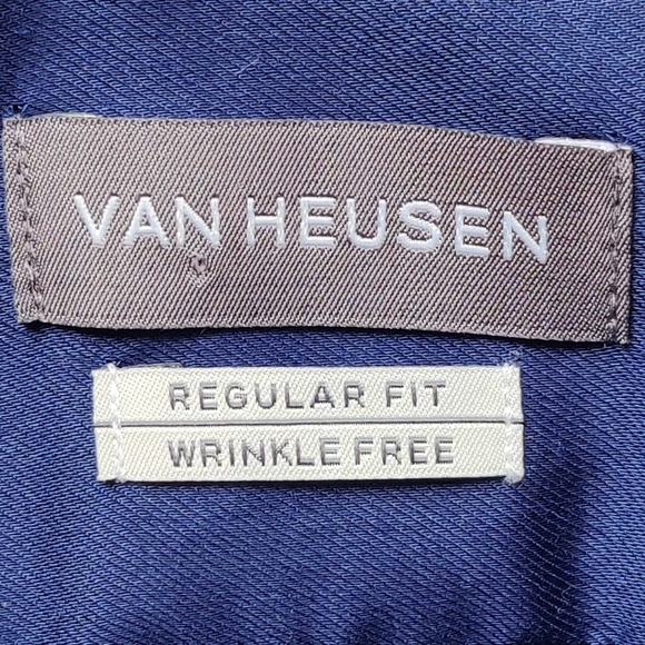 VAN HEUSEN Wrinkle Free Shirt L Navy Blue Short Sleeve Button Down Men's - Picture 4 of 9